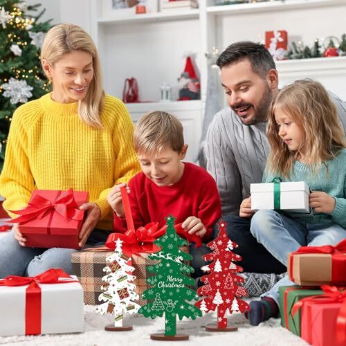 3 Pcs Wooden Christmas Tree Tabletop Signs Decor 3 Sizes Double Medium Green - Bild 7 von 7