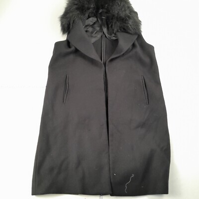 ZARA Gilet Medium Black Womens Body Warmer Mid Length Fur Collar