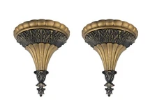 Pair 2 Vintage Ornate Gold Hollywood Regency Burwood Wall Pockets Planters