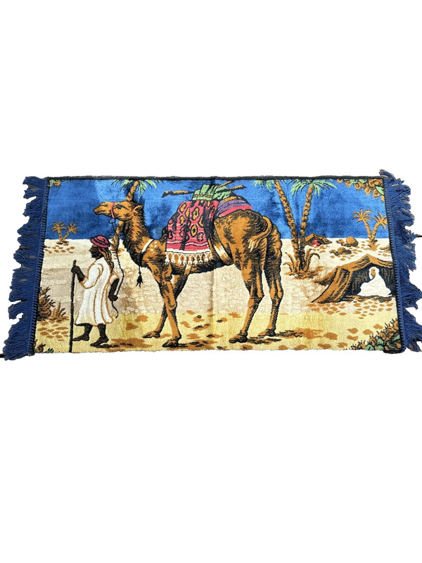 Vintage Middle Eastern Tapestry Egypt ,Camel ,man,Palm Tree Art 20x40