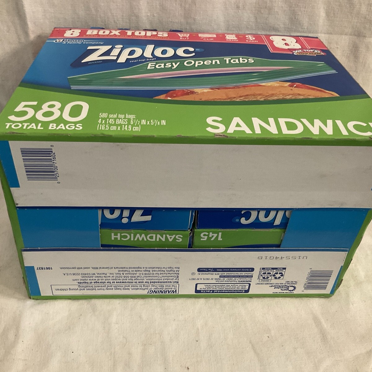 Ziploc Easy-Open Tab Sandwich Bags (580 ct.) 4 Boxes @ 145 Bags