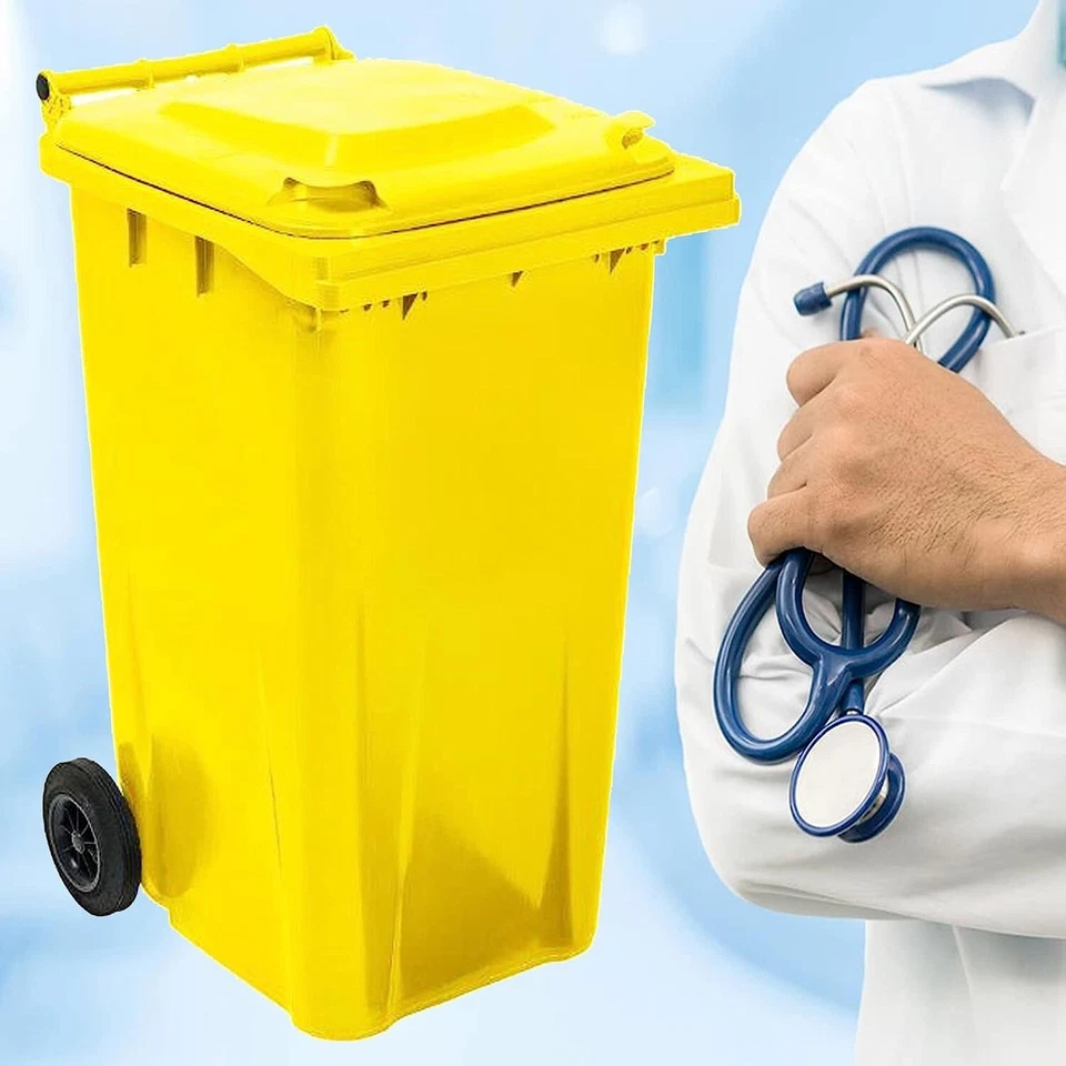 240 Litre Large Standard Size Yellow Outdoor Recycling Bin With Lid & Wheels