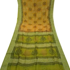 Vintage Orange Sarees 100 Pure Silk Printed Indian Sari 5YD Decor Craft Fabric
