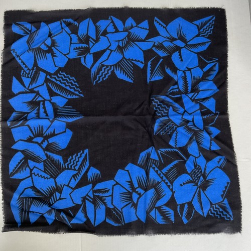 Abraham and Straus 100% Wool Scarf Vintage Floral Blue Black 30"x30" Italy