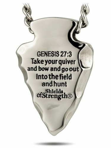 Herren Edelstahl Pfeilspitze Halskette-Genesis 27:3 Schilde der Stärke - Bild 3 von 4
