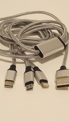 6''FT BRAIDED 3 IN 1 USB CABLE COMPATIBLE WITH IPHONE-ANDROID & TYPE-C DEVICES