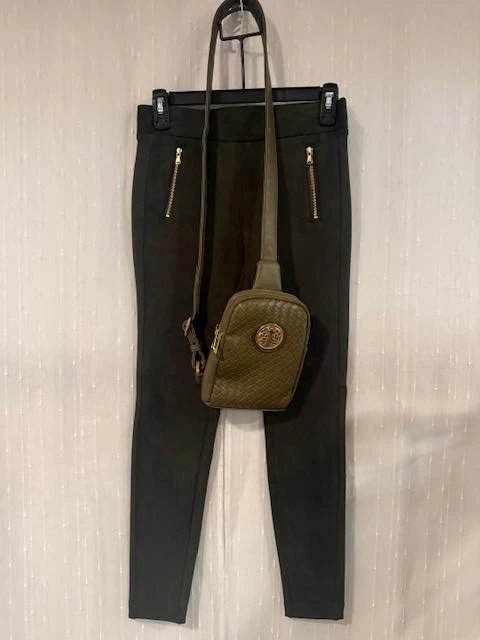 LOFT WOMEN'S SIZE XS PETITE OLIVE GREEN VELVET SKINNY PANT AND CROSSBODY BAG