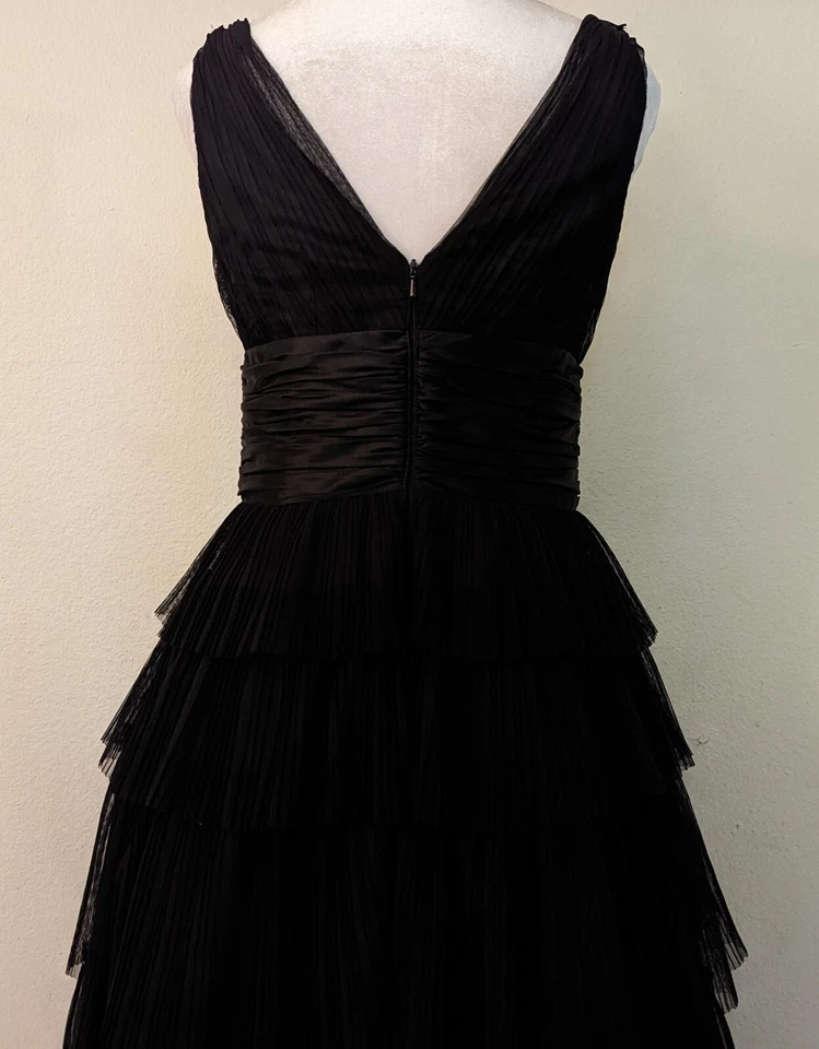 Vestido de ocasión Maggy London talla 2 negro con capas para mujer 100 % seda en capas 4118 Foto 4 de 4