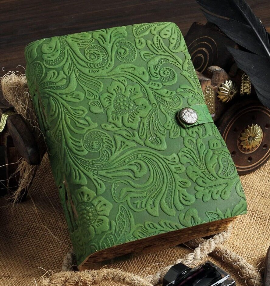 Moonster Leather Journal - Handmade Vintage Writing Notebook With Heart Embossed Cover, Unlined 240 Pages