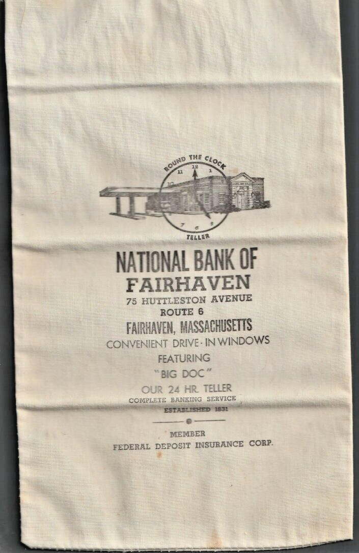 Money Bag National Bank Of Fairhaven MA Huttleston Ave New Bedford {j6