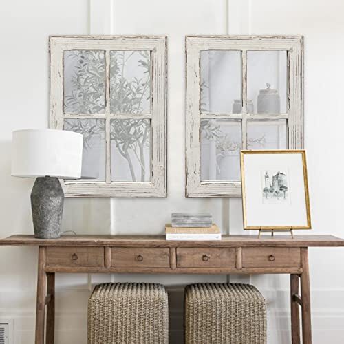 Sintosin Rustic Small Window Pane Mirror Wall Decor Assorted Material Types - Picture 3 of 26