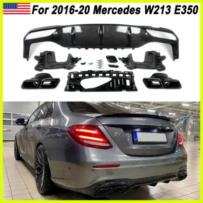 For 2016-2020 Mercedes Benz W213 E300 E350 Carbon Look Rear Diffuser w/Tailpipe