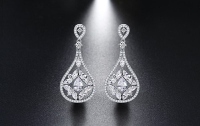 2.9ct Pear Cut Lab-Created Moissanite Wedding Water Drop Earring Gold Plated