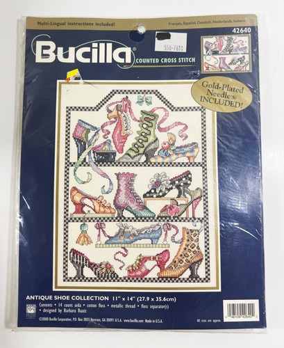Bucilla Counted Cross Stitch Kit Antique Shoe Collection 11"x14" 2000 Sealed