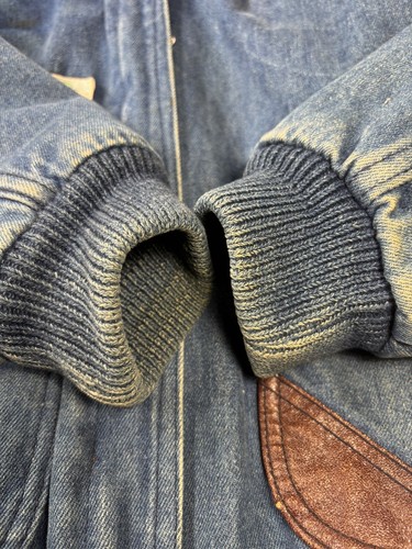Vintage 80s 90s Denim Bomber Jacket Coat Boy SMALL AKA BAY Sherpa Lined Heavy - Picture 6 of 10