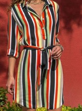 Women Summer striped Geometric Print Short Sleeve Tunic Beach Party Dress