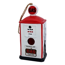 Gas Pump Birdhouse (White, 10 in) Retro Gasoline Station Hanging Resin Bird