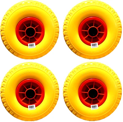 4x KOVA® PU Rad 260mm Sackkarrenrad Vollgummi Sackkarre Pannensicher 3.00-4 gelb