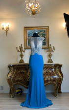 Women's Formal Stretchy Illusion Rhinestones beaded Long Evening Gown prom dress