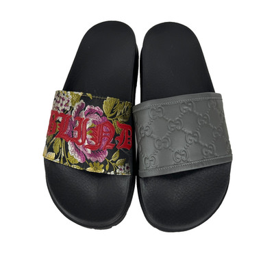 Gucci New Auth Men Slides Mis Match Style Leather Fabric 8.5 US 8 UK 42 EU Shoes