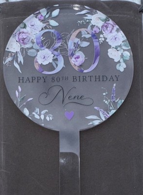 from willow 80th Birthday Nene Floral Acrylic Plaque Purple White Green Modern 
