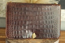 Vtg 50s PALIZZIO Brown Alligator Crocodile Leather Handbag Purse Bag Clutch
