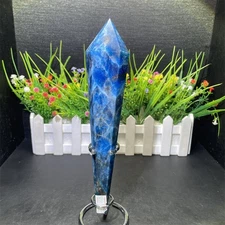 0.9LB 8.4" Natural Blue Apatite Obelisk Scepter Crystal Quartz Healing Reiki