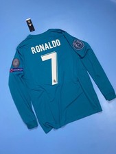 Real Madrid 2017/18 Long Sleeve Third Jersey UCL Patches Blue Shirt Ronaldo 7