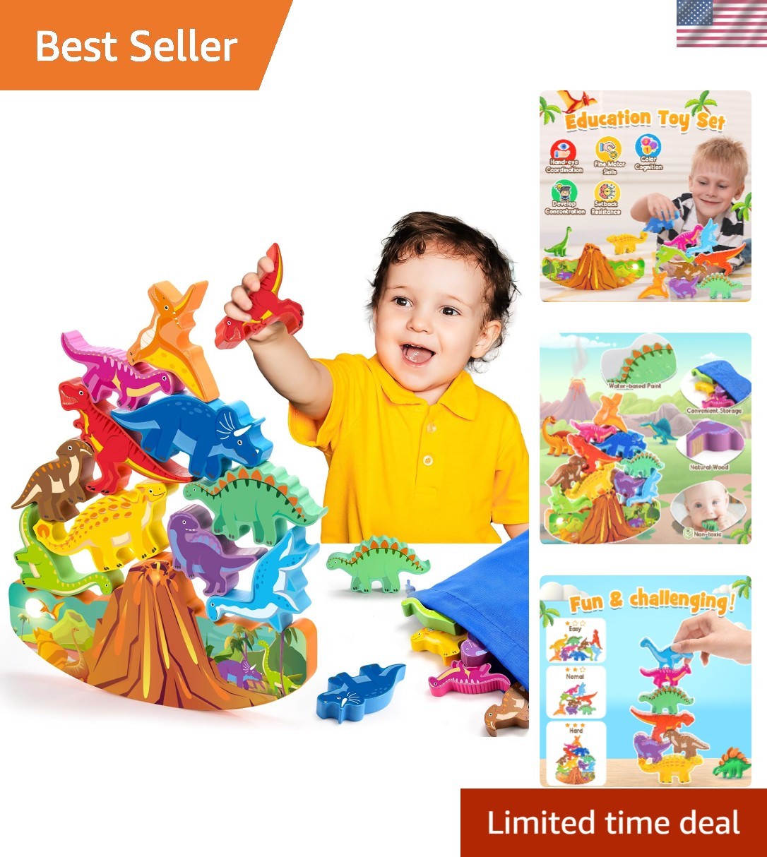 For Kids 3-5: Wooden Stacking Montessori Toys For 3 4 5 6 7 8 Y...