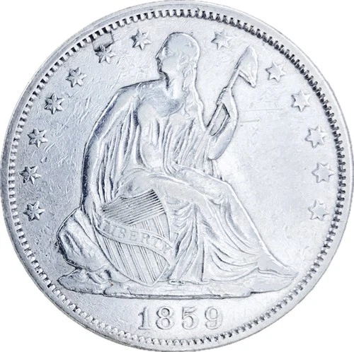 1859 SEATED LIBERTY HALF DOLLAR! ULTRA HIGH GRADE! SHARP WHITE COIN! NR #S1095