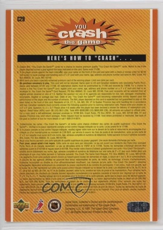 1997 Collector's Choice You Crash the Game Jarome Iginla (vs Montreal) #C29 HOF - Image 2 of 2
