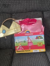Princess Peach Costume 2T Dress Petticoat Crown Headband Super Mario Bros New