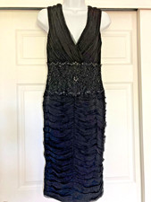 Cocktail Dress Tadashi Shoji COLLECTION Sheath FORMAL Silk Size 8 BLACK Sequin