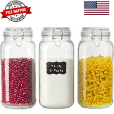 78oz Glass Food Storage Jars with Airtight Clamp Lids, 3 PCS Food Storage Can...