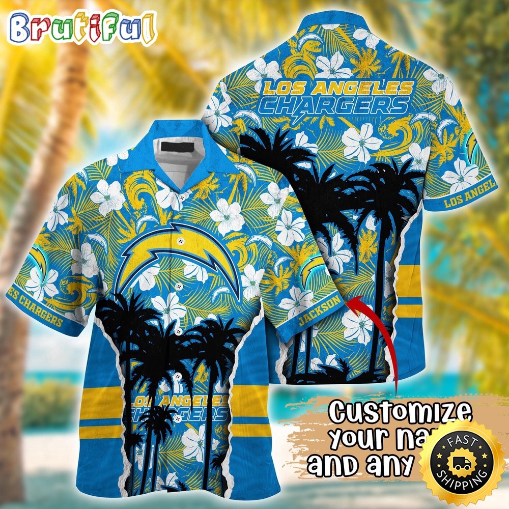 Customized Los Angeles Chargers Palm Tree Aloha Hawaiian Shirt
