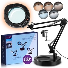 12X Magnifying Glass with Light and Stand, 5 Color Modes 10 Stepless Dimmable...