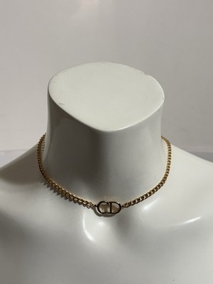 Vtg Christian Dior by John Galliano Gold CD Logo Choker Necklace