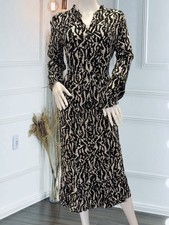 Milano Italy Black Abstract Print Midi Shirt Dress UK 10 Long Sleeve 