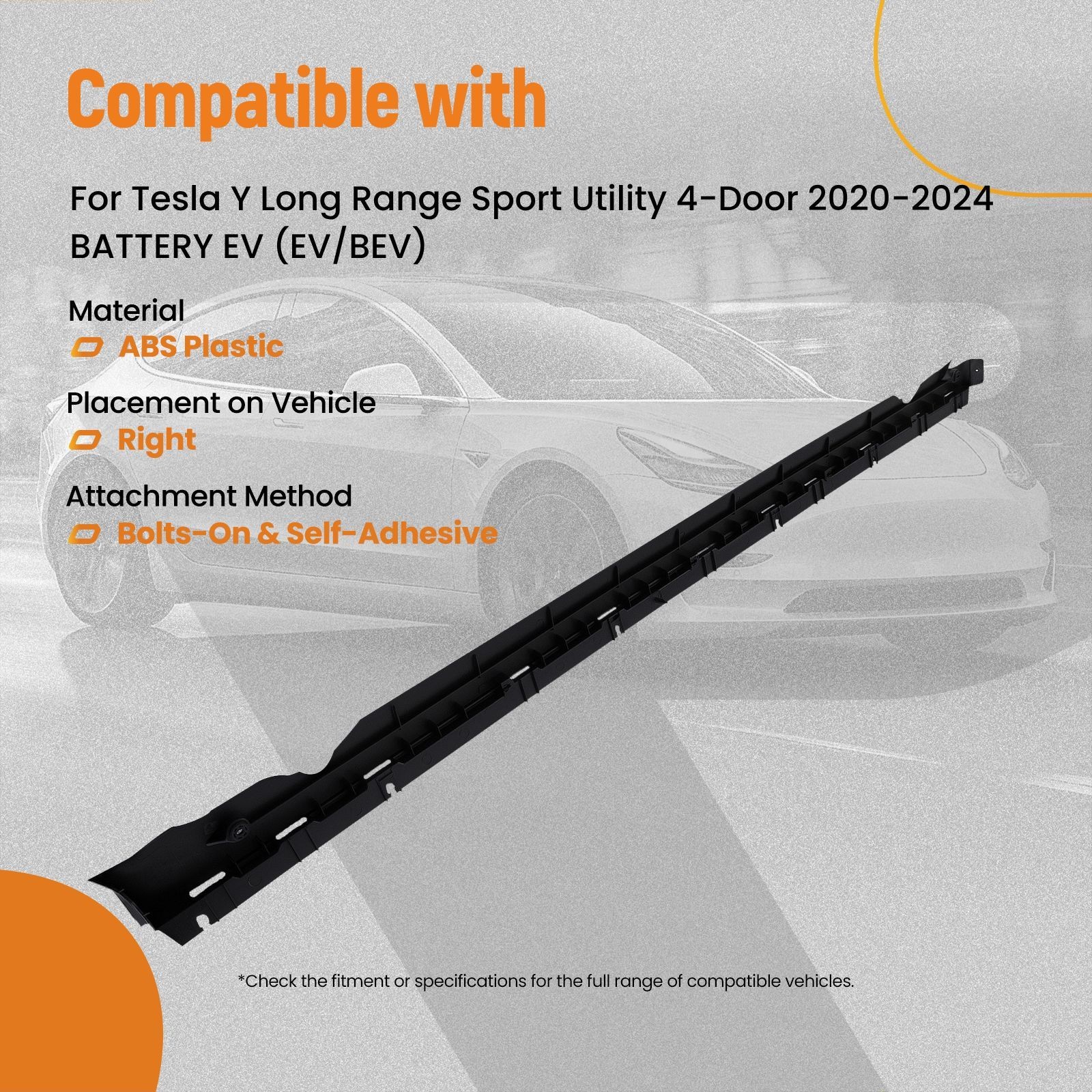 Side Body Panel for Tesla Y Base 2023-2024 1497745-00-C Black Plastic