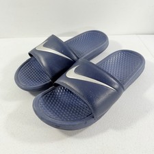 Nike Benassi Just Do It Silver Swoosh Slide Sandals Navy Blue Men s 9 312618-401