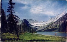 St Josephine Lake Glacier National Park Color K Card Kodachrome Postcard Vintage