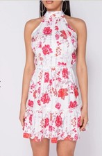 Floral Print Lace Trim Frill Detail Backless Dress Women's Size 6 Sexy Sundress