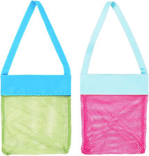Beach Mesh Bags, 2 Pack Sand Away Seashell Tote Bags with Adjustable Carrying St