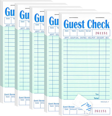 5 Pack Guest Check Books   Restaurant Server Order Pads 250 Tickets