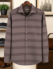 Calvin Klein Non-Iron Slim Fit Dress Shirt Gray Stripe 16.5 34-35