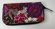 Vera Bradley Purple Pink Flowers Wallet Zip Around Wristlet Zebra Interior
