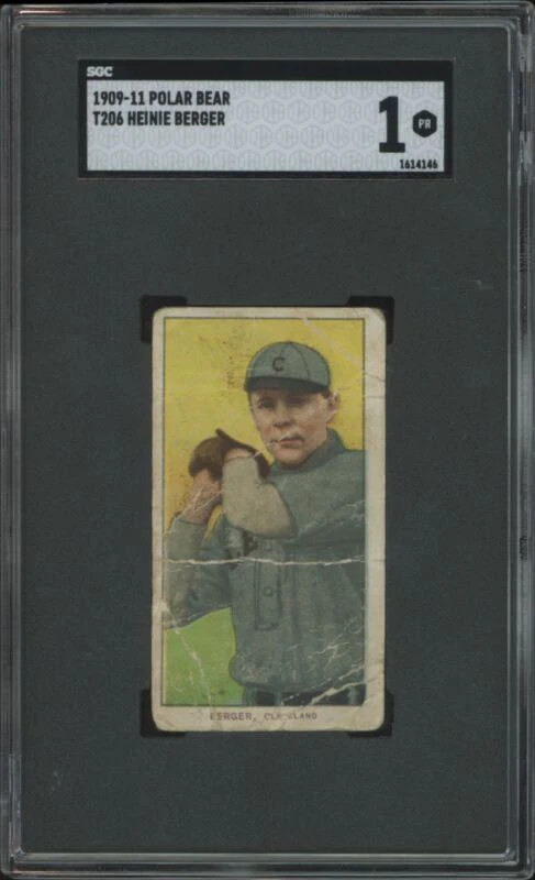 1909 T206 HEINIE BERGER POOR OLD MILL BACK VG SGC 1 BASEBALL CLEVELAND NAPS