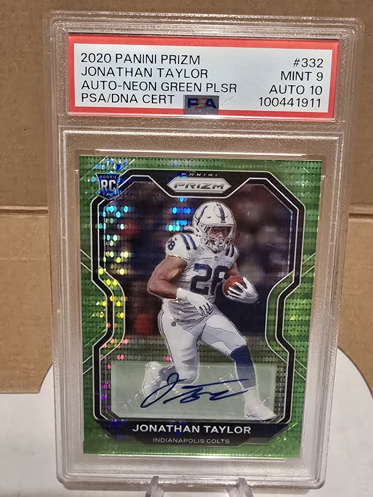 2020 Panini Prizm - Jonathan Taylor #332 Neon Green Pulsar Auto PSA 9 AUTO 10
