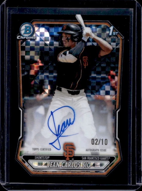 2026 Bowman Jean Carlos Sio Chrome Auto Black X-Fractor 1. Prospekt #/10 Giants