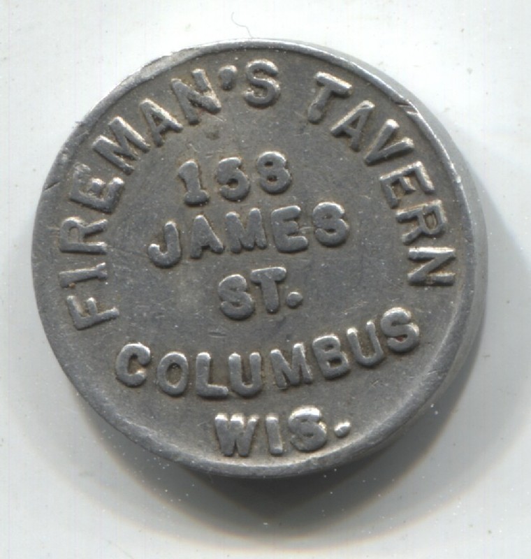 Columbus WI Fireman's Tavern 5c Aluminum 20mm Token See Scans
